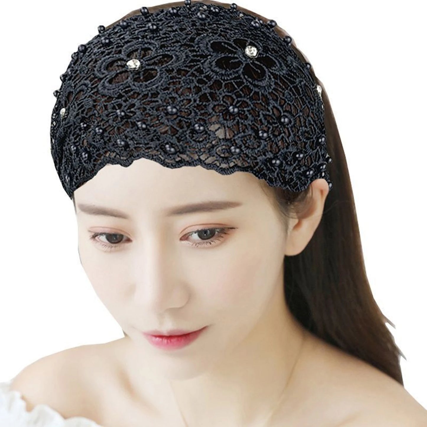 Women's Hollow Floral Rhinestone Wide Headband | Faux Pearl