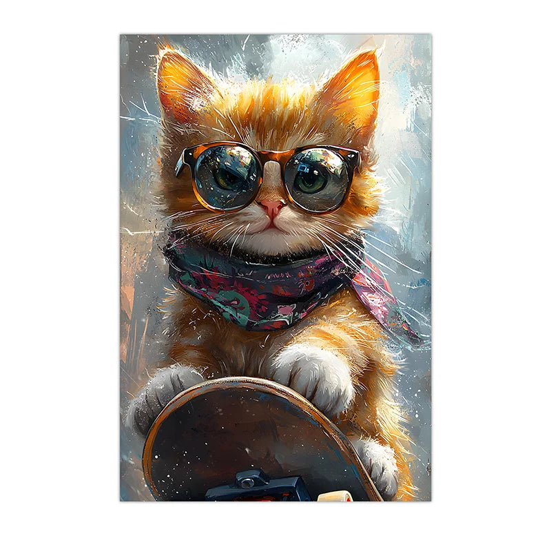 Animal Wall Art, Nordic Cool Skateboard Cat Street Style Canvas Painting, Trendy Poster Print for Bedroom Living Room Wall Decor Peaceful Pleasures Health and Wellness 03 15x20cm No Frame China Mainland