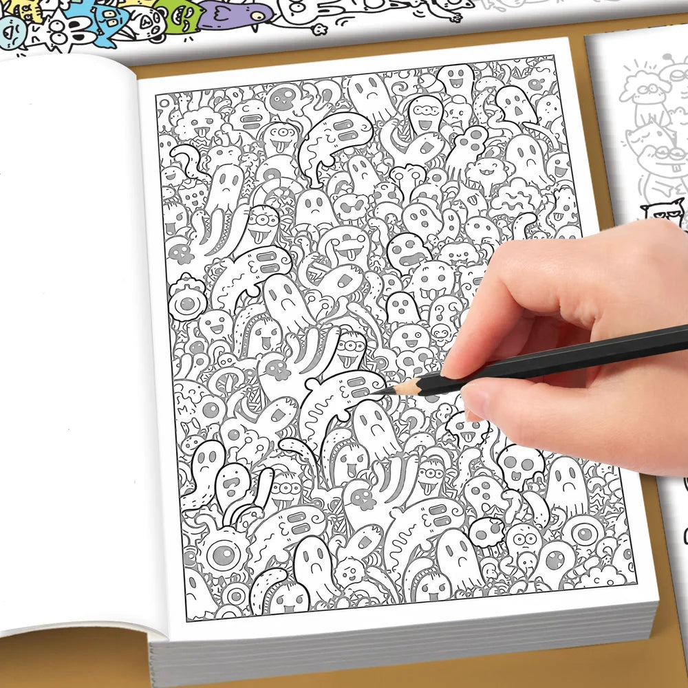 28-Page Adults Teens Trace Book Cute Monster Doodles Relaxing Anti