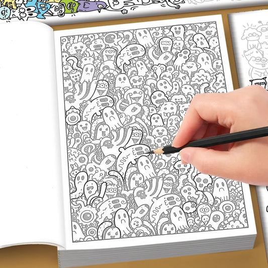 28-Page Adults Teens Trace Book Cute Monster Doodles Relaxing Anti Peaceful Pleasures Health and Wellness