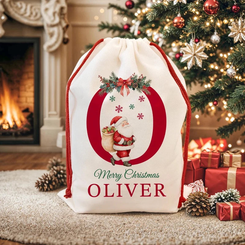 Personalized Santa Canvas Sack | Kids Christmas Gift Bag Personalized Gift Sack Peaceful Pleasures Health and Wellness