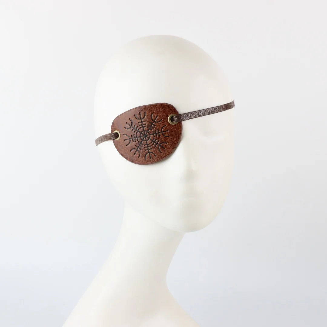 Vintage Faux Leather Pirate Eye Patch Medieval Embossed Mask Viking