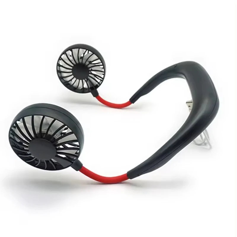 New Wearable Foldable Neck Air Cooling Fan Portable USB Rechargeable Dual Fan Lazy People Outdoor Camping fan Peaceful Pleasures Health and Wellness