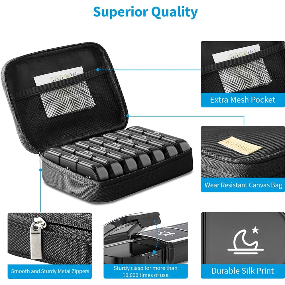 Weekly Pill Organizers 21 Grids 3 Times A Day Moisture-Proof Pill Box With PU Leather Case For Store Vitamin Medicine Fish Oils Peaceful Pleasures Health and Wellness