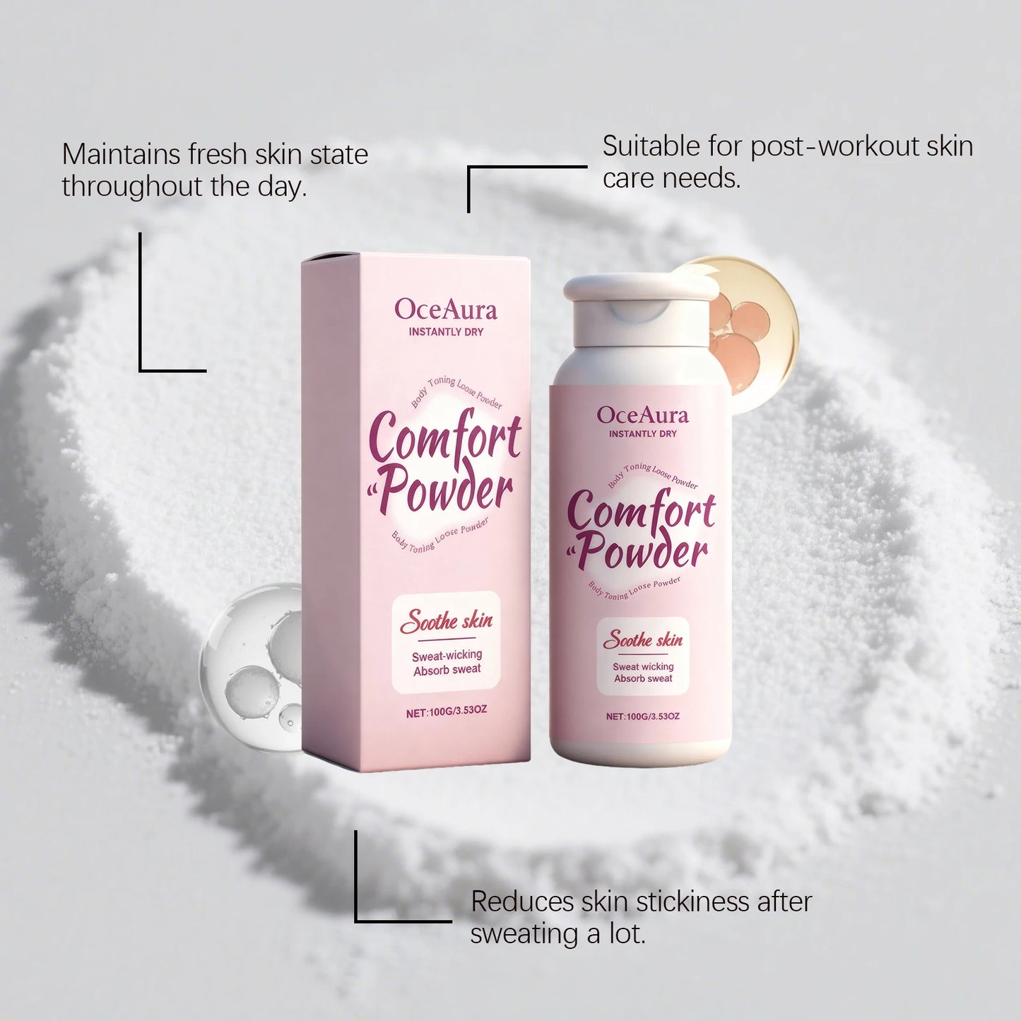 OceAura Talcum Powder 100g – Cooling Menthol Sweat Absorber