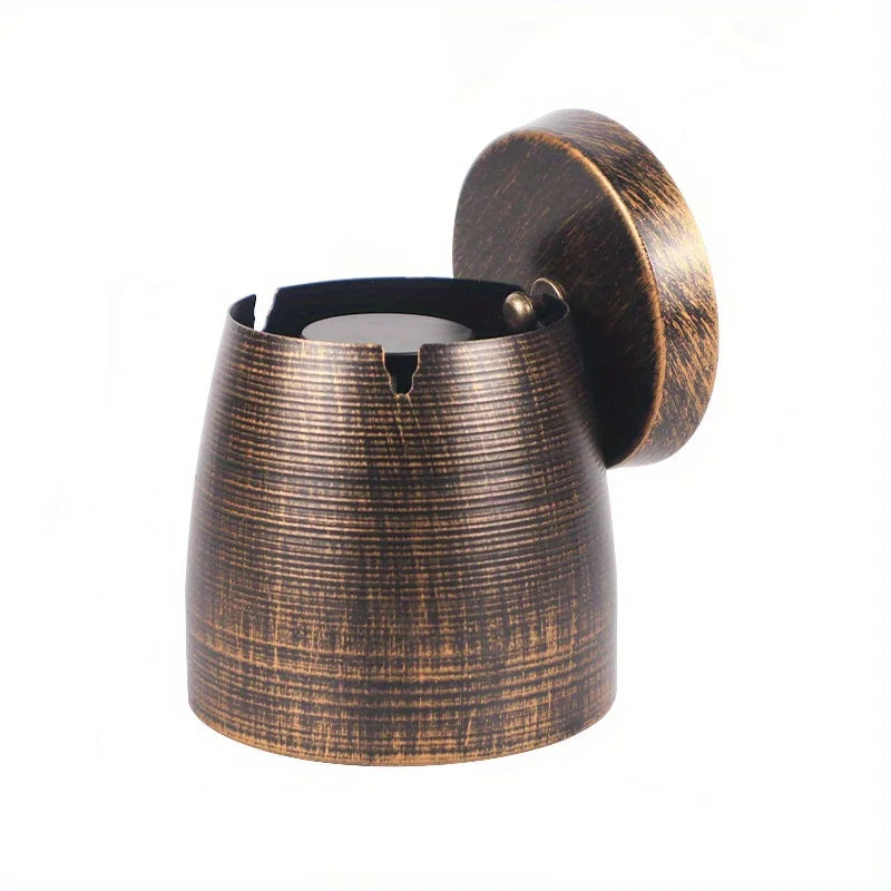 Windproof Metal Ashtray with Lid – Smokeless Indoor & Outdoor