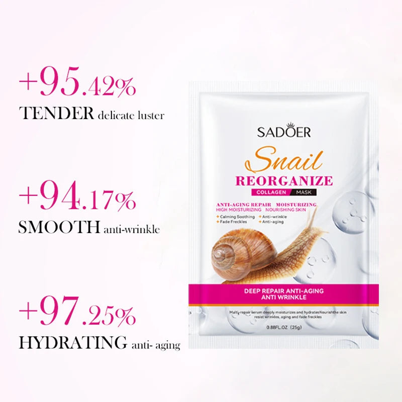 SADOER Snail Collagen Face Mask Firming & Hydrating – 5 Pack