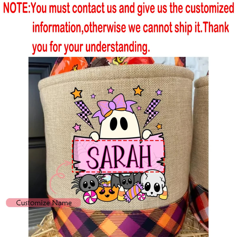 Personalized Halloween Ghost Trick-or-Treat Bucket for Kids Halloween Trick-or-Treat Bucket Peaceful Pleasures Health and Wellness custom girl