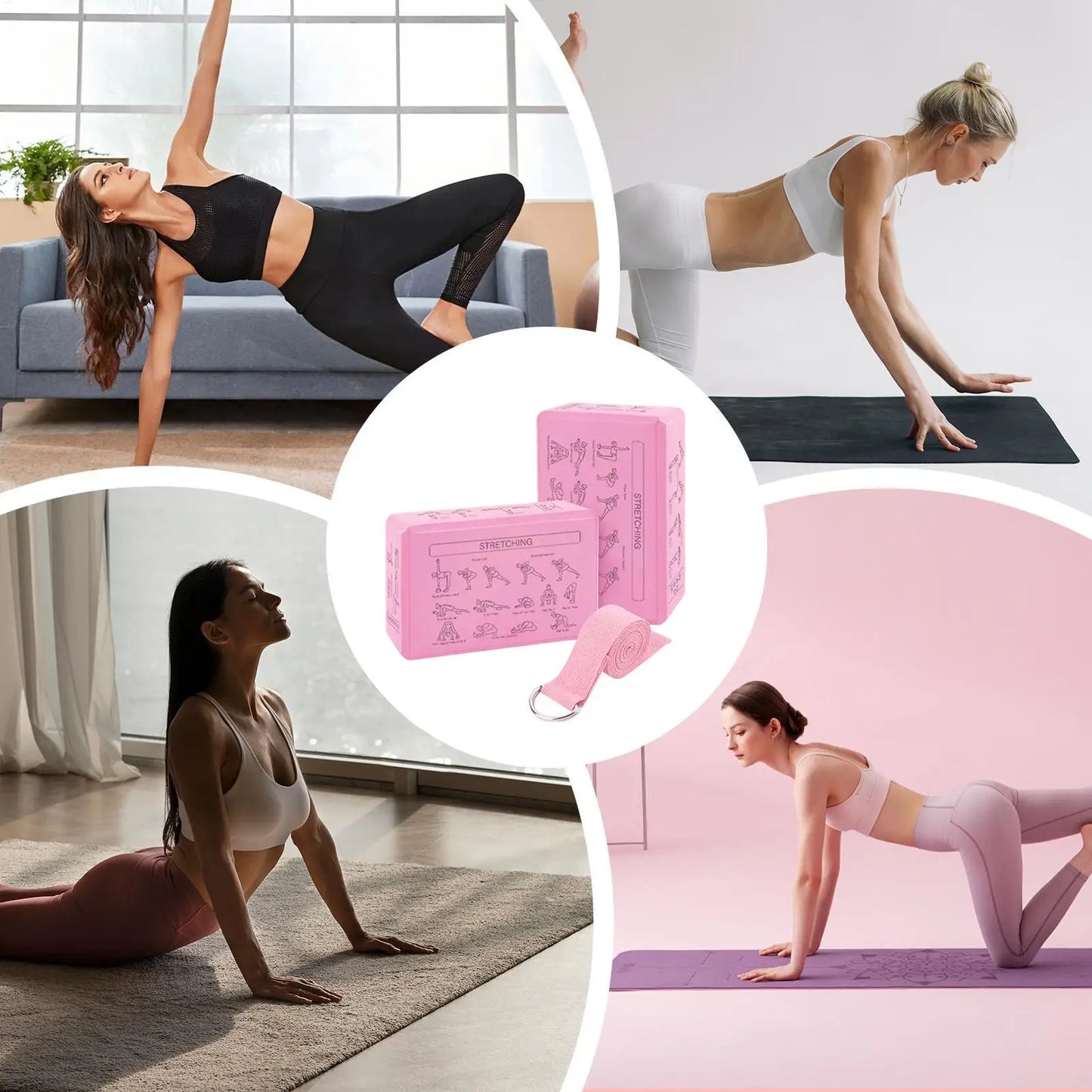2-Pack EVA Yoga Blocks & Stretch Strap | Non-Slip Foam Bricks