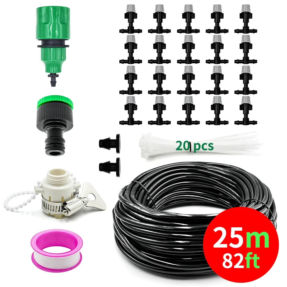 The Ultimate Outdoor Misting & Plant Watering Kit Quick Cooling Mist Sprayer Nozzle Set Peaceful Pleasures Health and Wellness 25m-20 nozzles
