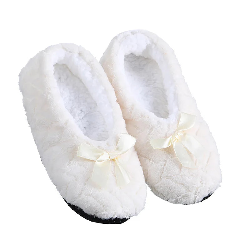 Women's Winter Plush Slippers | Fluffy Bow Non-Slip House Shoes