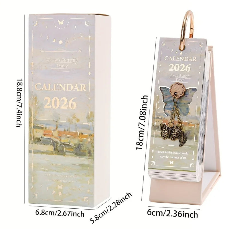 2026 Vintage Flip Desktop Calendar | 365-Day Planner Monthly Tabs