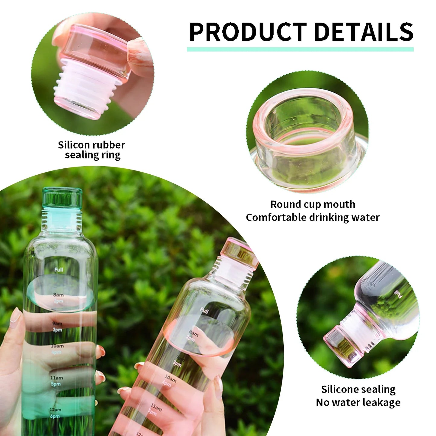 BPA-Free Transparent Water Bottle with Time Scale Markings
