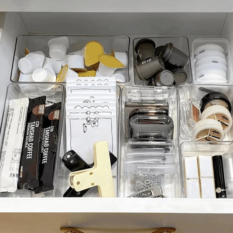 4 Pack Clear Plastic Drawer Organizer Trays, Acrylic Kitchen Drawer Organization and Storage Dividers, Storage Bins for Makeup