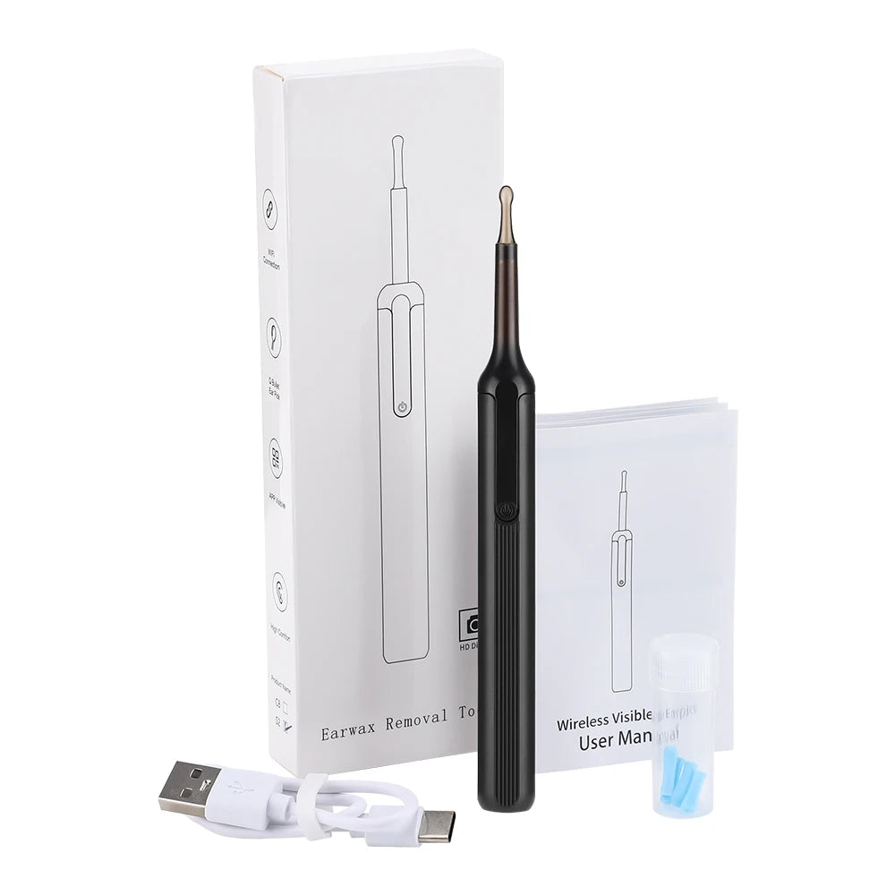 Visual Ear Pick Kit Wireless HD Earwax Cleaner with Camera USB Rechargeable Endoscope Earpick Support for IOS & Android Peaceful Pleasures Health and Wellness WHITE