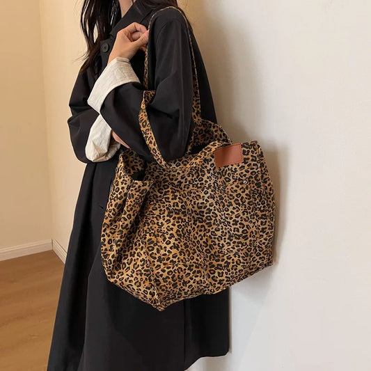 Women's Large Leopard Print Tote Shoulder Bag | Travel Bag Leopard Tote Bag Peaceful Pleasures Health and Wellness