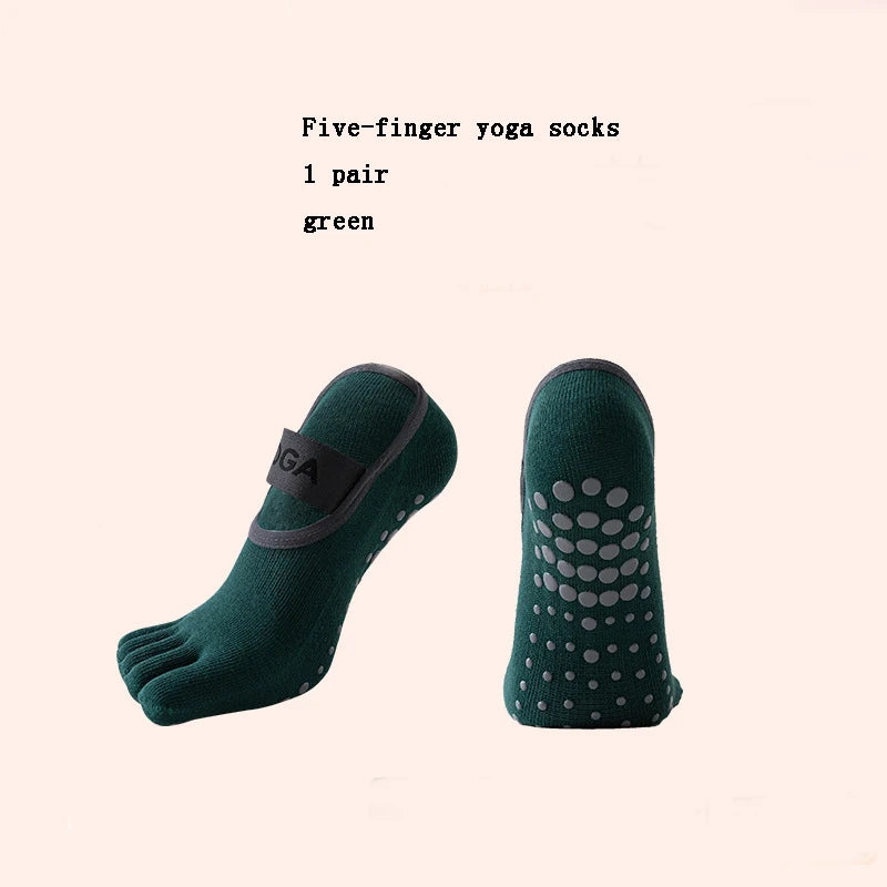 Anti-slip Cotton Sweat-absorbing and Wear-resistant Five-finger Floor Socks Women's Dance Practice Socks Pilates Socks Peaceful Pleasures Health and Wellness Green EU35-40
