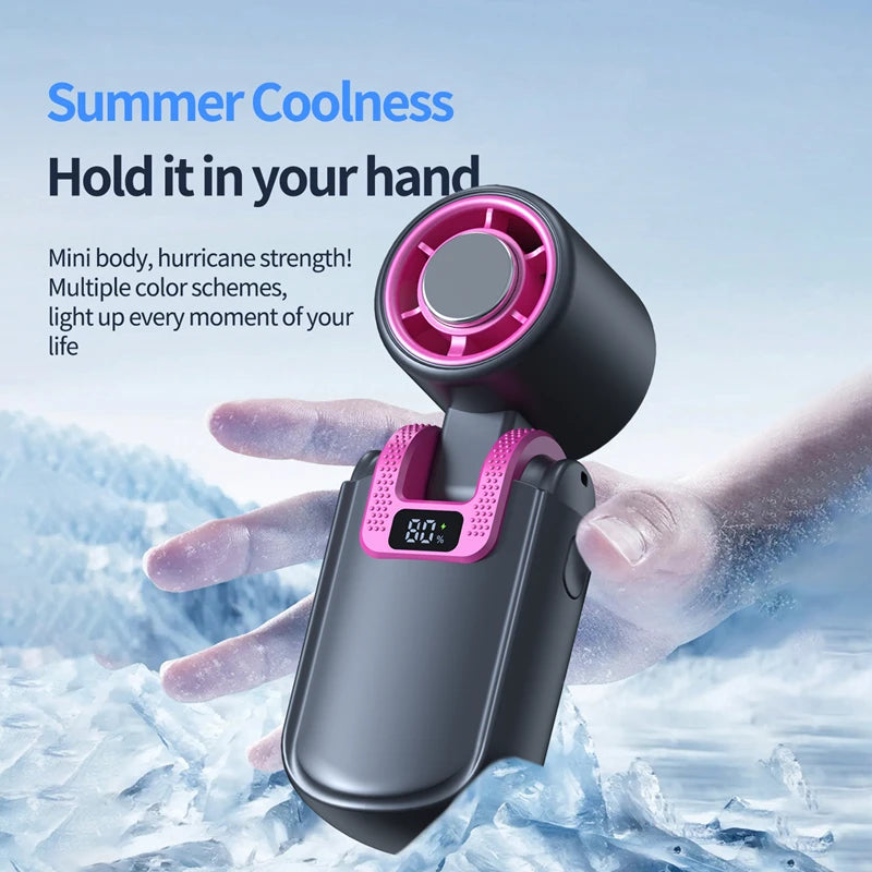 Mini Ice Cooling Portable Fan Turbo High Speed Handheld Fan Long Battery Life USB Rechargeable Foldable For Outdoor Travel Peaceful Pleasures Health and Wellness