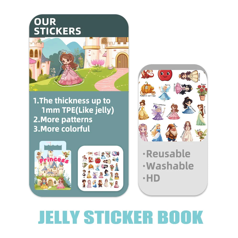 Bview Art Reusable Princess Sticker Book Girls No-cut DIY Early