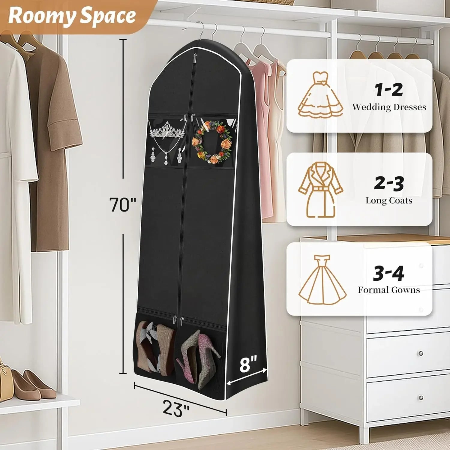 70" Wedding Dress Garment Bag with Tote & 4 Pockets Peaceful Pleasures Health and Wellness