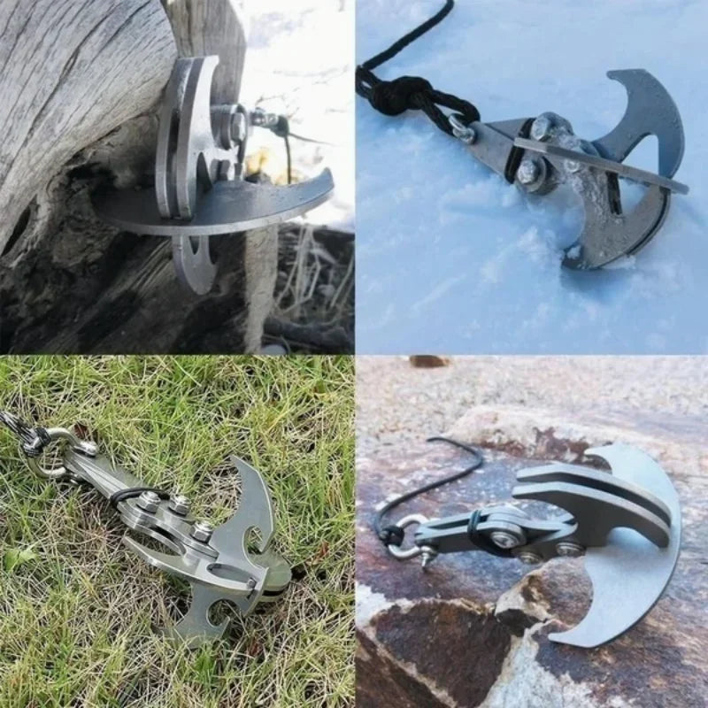 Folding Stainless Steel Gravity Hook | Camping Climbing Gear Folding Gravity Hook Peaceful Pleasures Health and Wellness