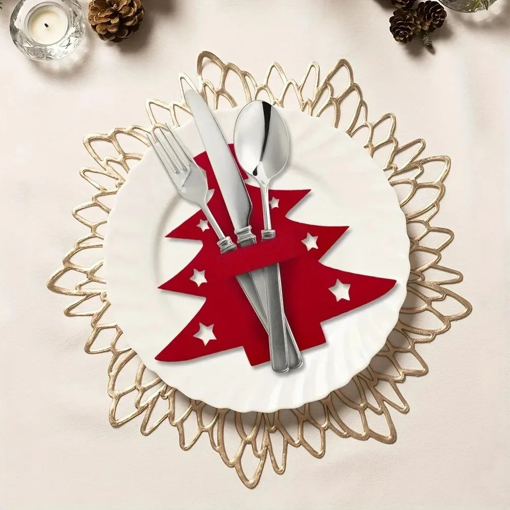 12pcs, Christmas Tree Placemats, Felt Fork and Spoon Bag Set, Suitable for Christmas and Other Holiday Party Table Decoration Peaceful Pleasures Health and Wellness