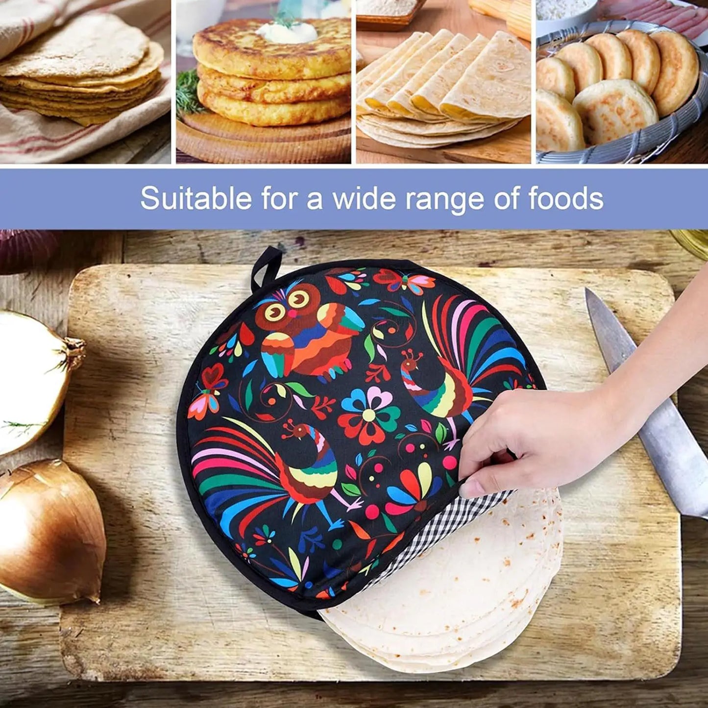 12Inch Microwaveable Tortilla Warmer 1PC Thermal Fabric Holder for Naan Bread, Pizza, Taco, Home Party & Family Meals Peaceful Pleasures Health and Wellness
