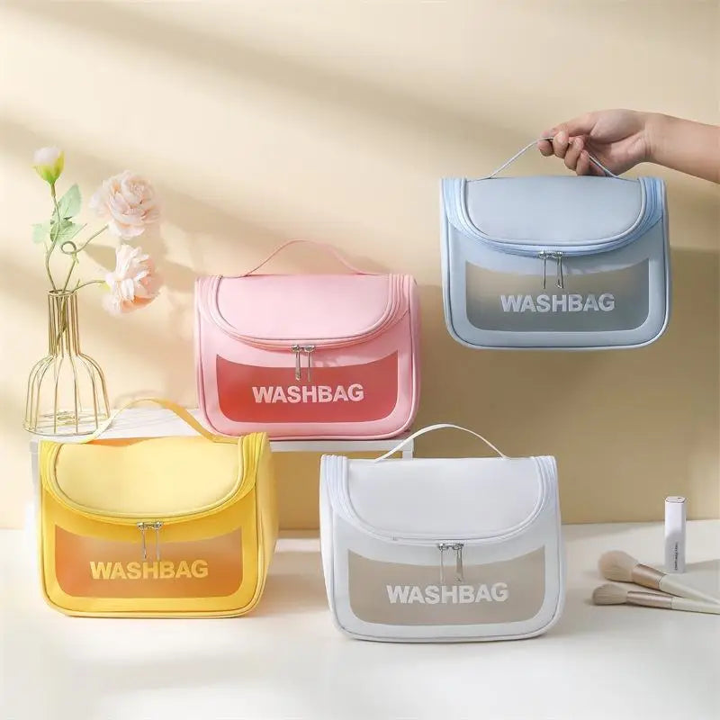 Large Travel Makeup Bag – PU Leather Cosmetic Organizer w/ Handle