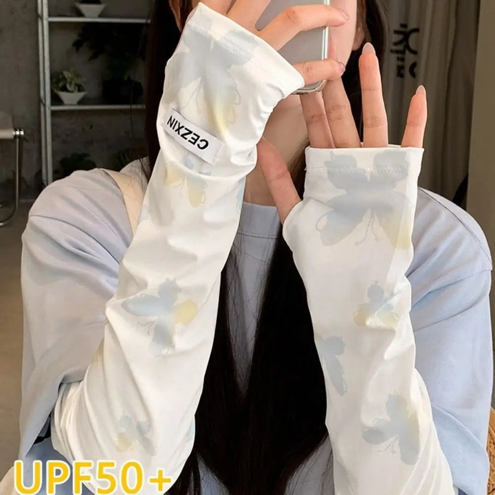 UPF 50+ Butterfly Ice Silk Arm Sleeves – UV Sun Protection