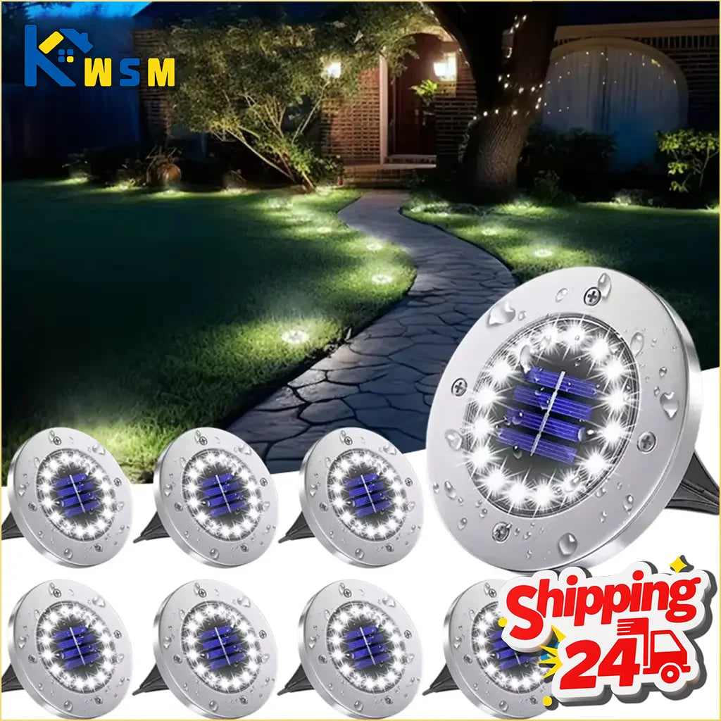 Solar In-Ground Disk Lights – 20 LED Waterproof Landscape Set