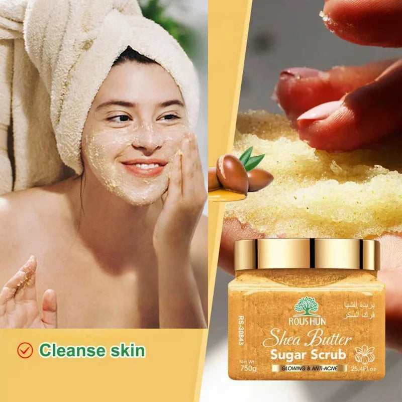 ROUSHUN Shea Butter sugar scrub Large Capacity Family Pack Body Scrub Gentle Deep Cleansing Skin Peaceful Pleasures Health and Wellness