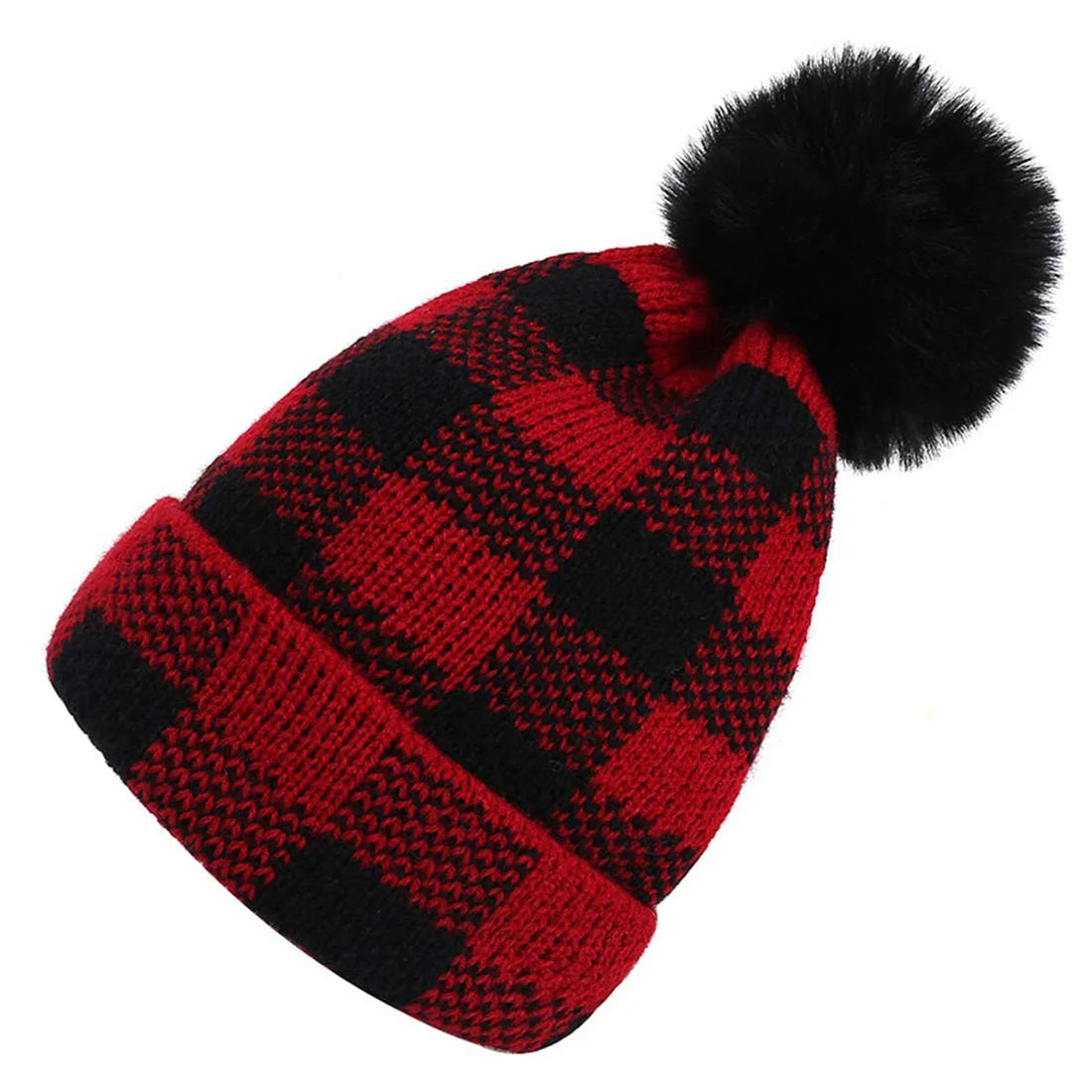 1PC Warm Knit Ear Flap Hat Winter Plaid Red Christmas Cap Lightweight Comfortable Holiday Santa Hat for Men Women Peaceful Pleasures Health and Wellness 1pc