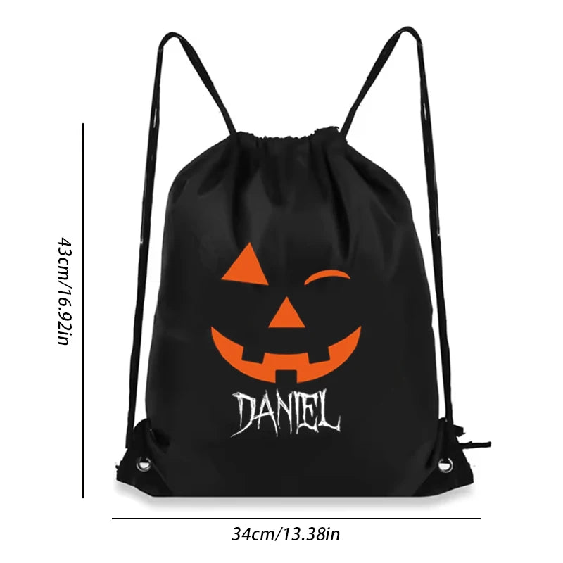 Personalized Halloween Pumpkin Drawstring Bag | Custom Candy Backpack Halloween Drawstring Bag Peaceful Pleasures Health and Wellness
