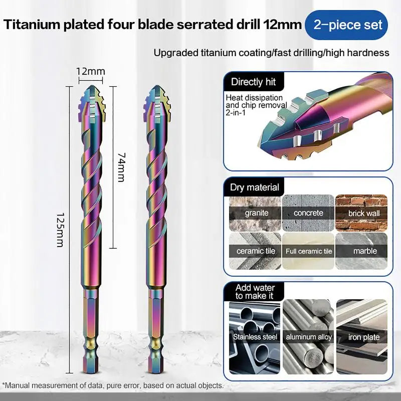 6–12mm Four-Edge Serrated Drill Bit Set – Tile, Glass & Concrete