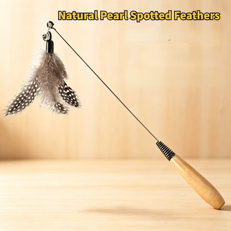 Spring Teasing Cat Stick Wooden Handle Cat Teaser Stick Toy Feather Funny Simulation Fishing Rod Bell Squeaky Cat Toy Peaceful Pleasures Health and Wellness