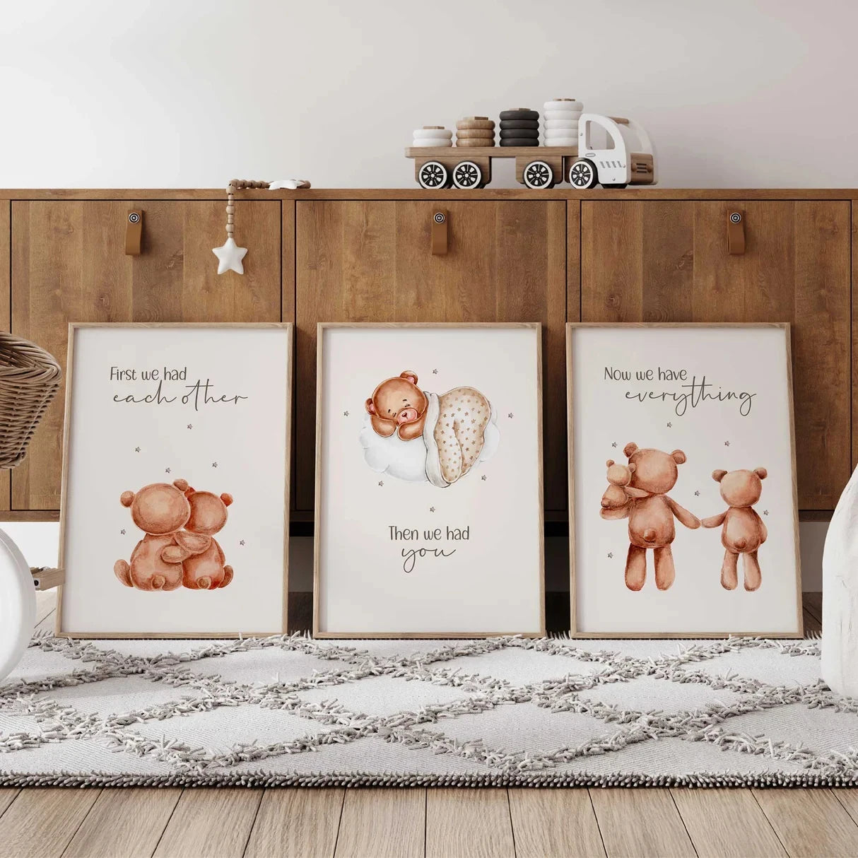 3-Piece Teddy Bear "First We Had Each Other" Canvas Wall Art