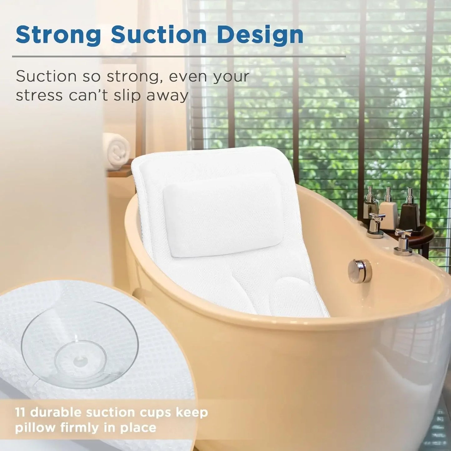 Extra Thick Full Body Bath Pillow with Quick-Dry Air Mesh, Non-Slip Suction Cups for All Tubs - White Luxury Spa Accessory Peaceful Pleasures Health and Wellness