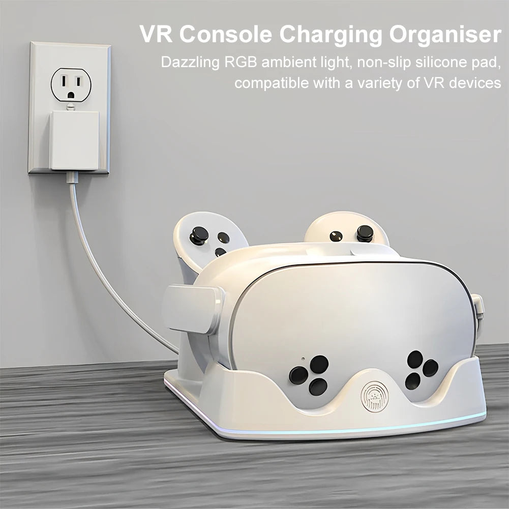 Charging Dock for Meta Quest 3S VR Charging Station with RGB Light Headset Display Stand and Controller Mount Controller Holder Peaceful Pleasures Health and Wellness
