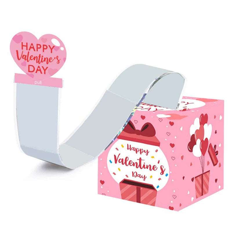Valentine's Day Money Pull Box with Greeting Card | Pink & Red