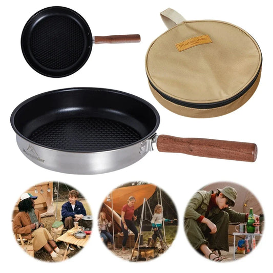 Outdoor Portable Stainless Steel Mini Wok Pan Non-Stick Egg & Steak Flat-Bottomed Frying Pan for Camping Hiking Travel Picnics Peaceful Pleasures Health and Wellness