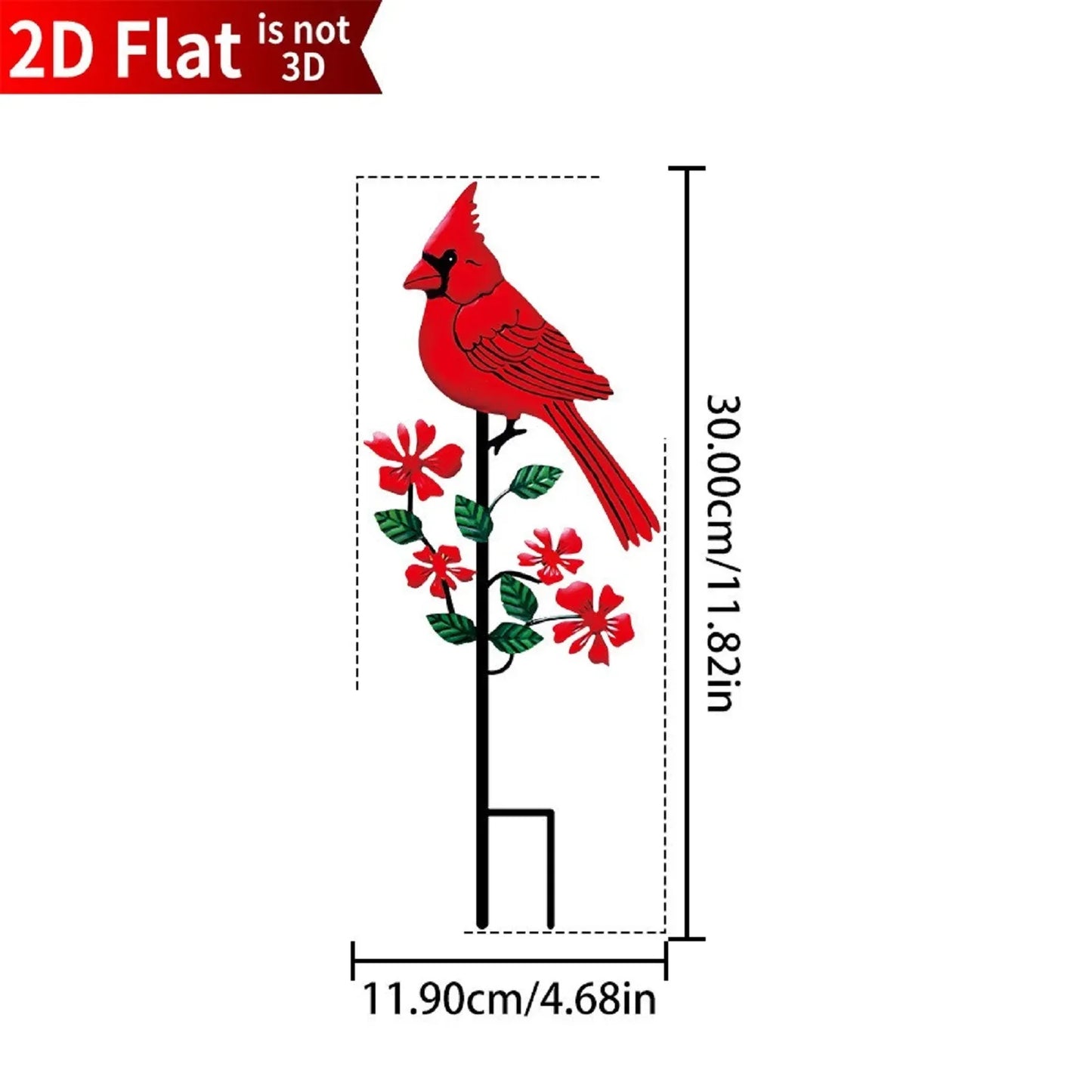 2D Metal Red Bird Garden Stake – Outdoor Decorative Ornament