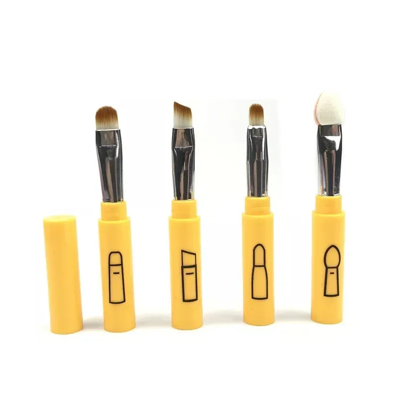 4 In 1 Professional Makeup Brush for Lip, Eyeliner and Eye Shadow, Portable Retractable, Travel Outdoor with Plastic Handle Peaceful Pleasures Health and Wellness YELLOW