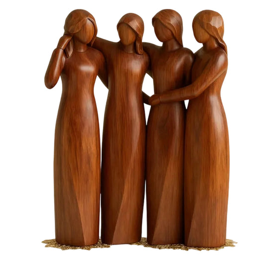 Four Sisters Heart Resin Figurine | Wood-Carved Style Decor Resin Figurine Peaceful Pleasures Health and Wellness B One Size