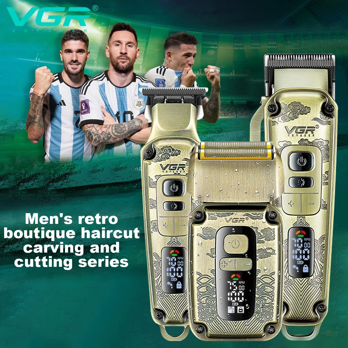 VGR Men's Retro Boutique Haircutting Sculpture Push Cutting Hairdressing Salon Home Oil Head Haircutting Full Body Hair Trimming Peaceful Pleasures Health and Wellness