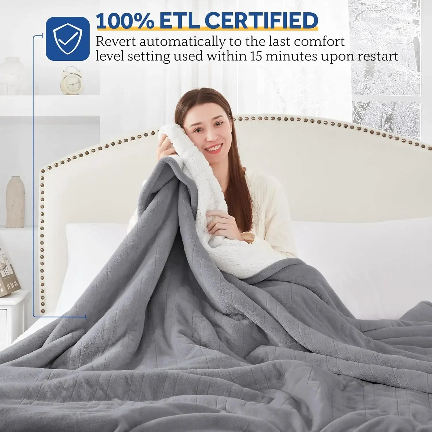 Twin Size Electric Blanket with 10 Heat Levels, Auto Shutoff, Machine Washable in Light Grey Peaceful Pleasures Health and Wellness