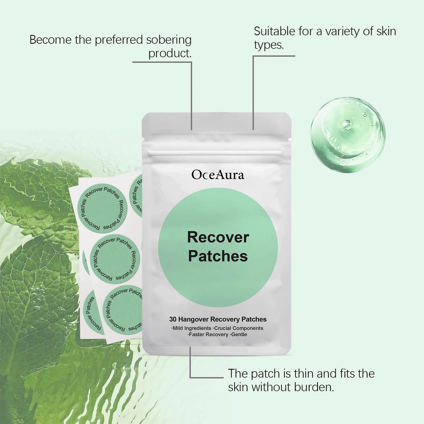 OceAura Hangover Relief Patches – Natural Recovery, 30 Pcs
