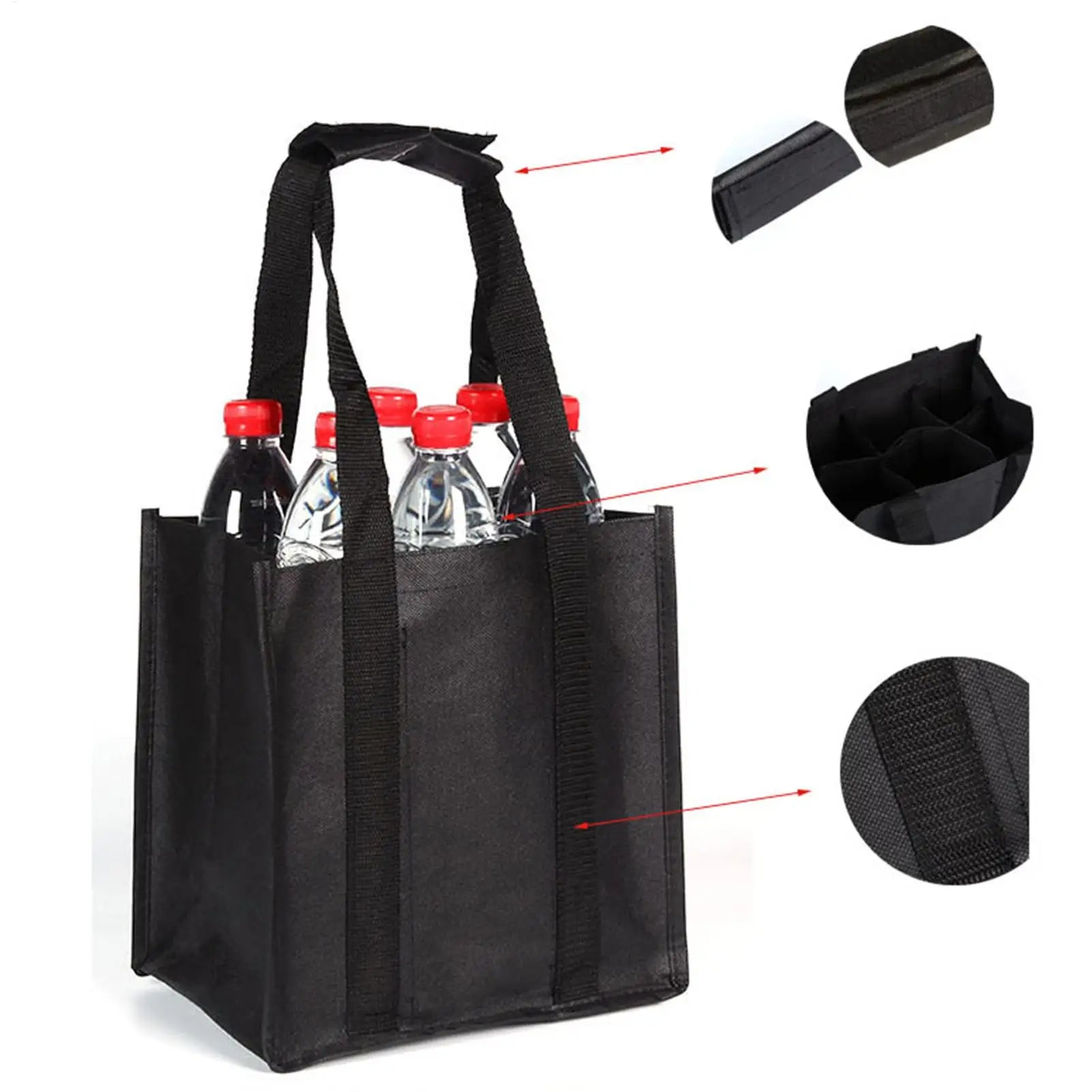 Reusable Wine Tote Bag 6-Bottle Carrier With Secure Straps For Travel Picnic Beach Camping Leakproof Portable Wine Bottle Holder Peaceful Pleasures Health and Wellness