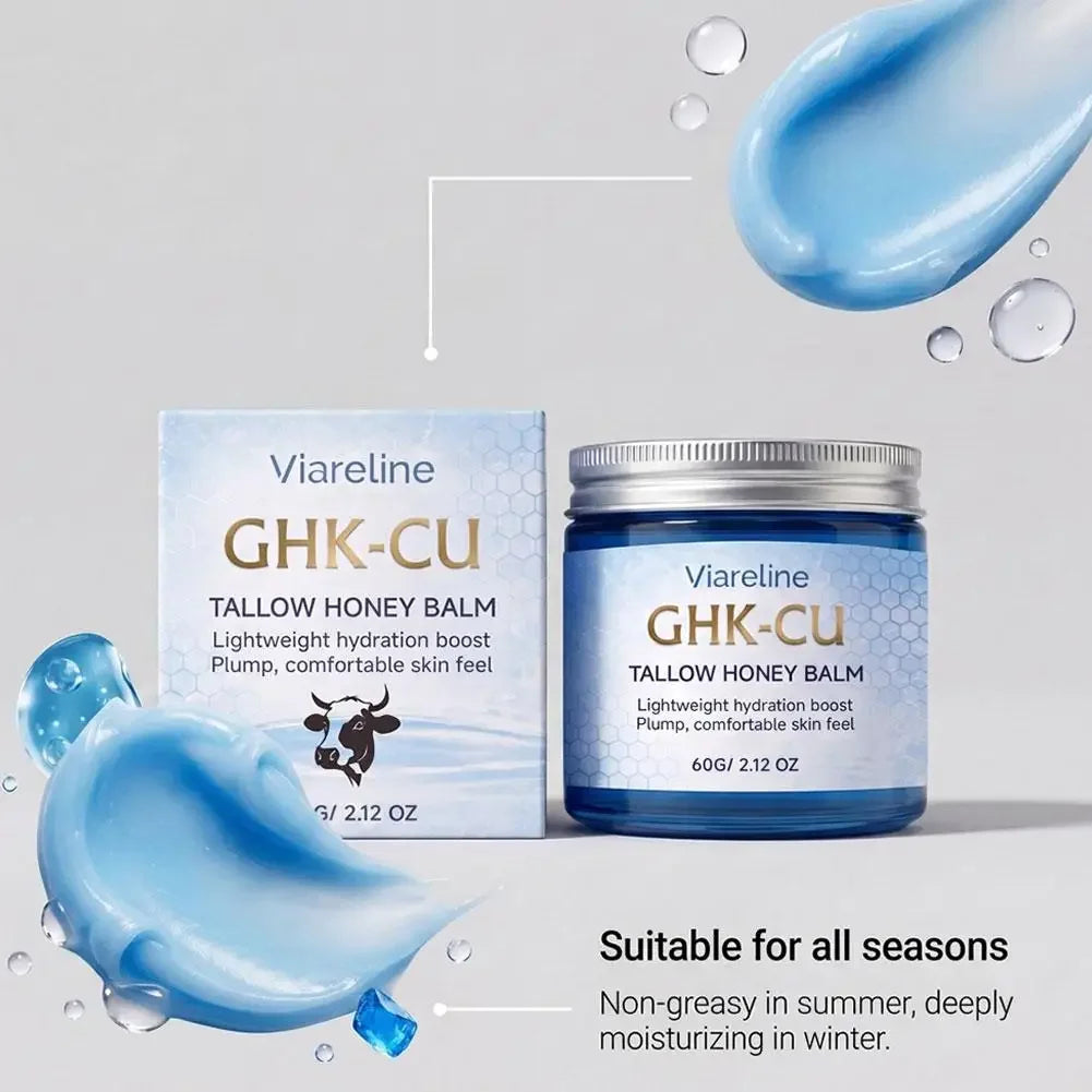 Viareline GHK-CU Copper Peptide Tallow Balm Facial Cream Body Moisturizer Lightweight Hydrate Honey Blue Balm for All Skin Types Peaceful Pleasures Health and Wellness