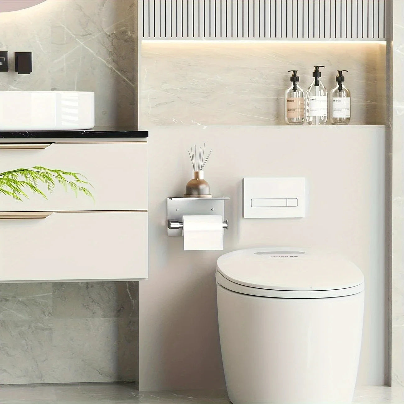 Stainless Steel Wall-Mounted Toilet Paper Holder with Shelf