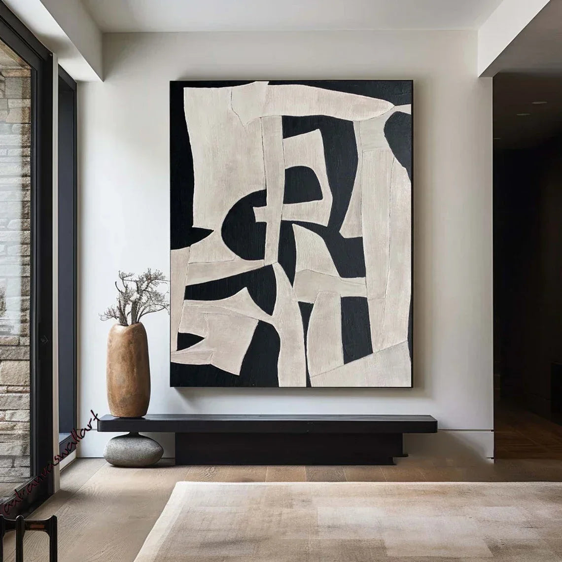 Large Beige Brown Abstract Canvas Wall Art | Living Room Decor
